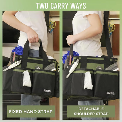 SCAVATA Compact Wearable Cleaning Caddy with Handle & Shoulder Straps | Small Cleaning Supplies Organizer, Under Sink & Car Cleaning Tools Storage Bag for Housekeepers Cleaners, Black