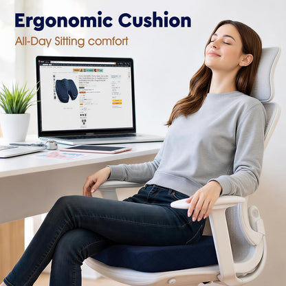 TushGuard Seat Cushion, Memory Foam Office Chair Cushion - Black, Large