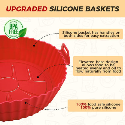 3 Pack Air Fryer Silicone Liners 8inch Air Fryer Silicone Pot Reusable Food Grade Silicone Airfryer Liners Baking Basket Accessories Replacement of Flammable Disposable Parchment Paper