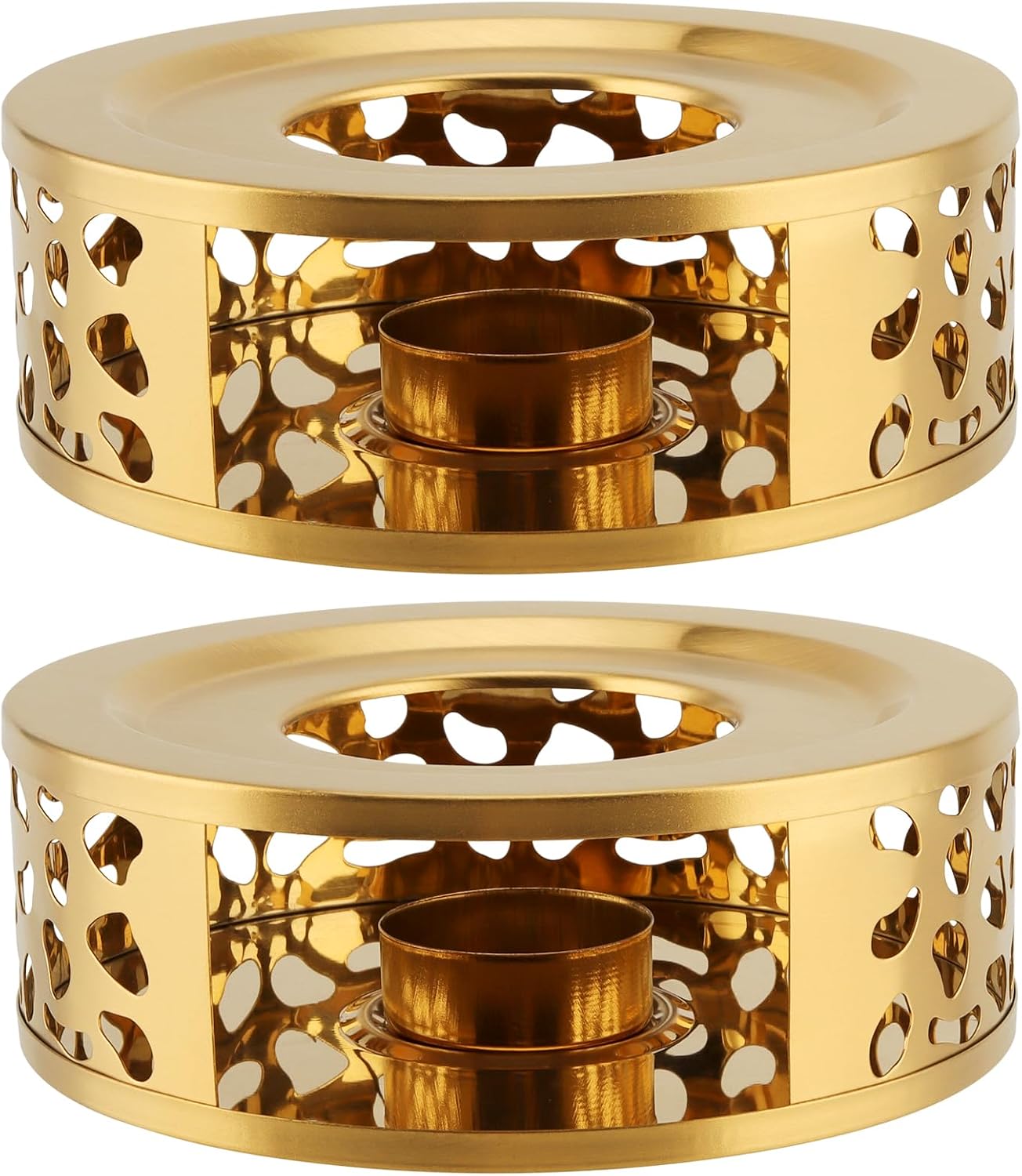 2 PCS Metal Teapot Warmer Base, Stainless Steel Teapot Warmer with Tealight Holder for Glass Or Ceramic Teapot, Gold