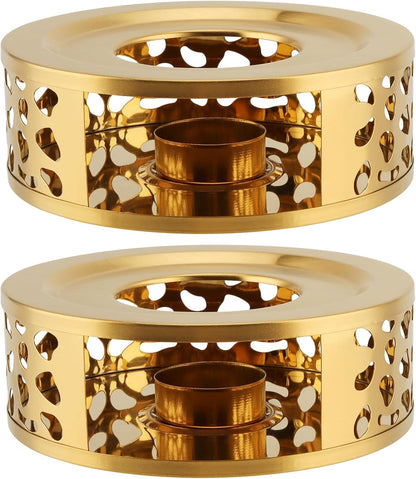 2 PCS Metal Teapot Warmer Base, Stainless Steel Teapot Warmer with Tealight Holder for Glass Or Ceramic Teapot, Gold