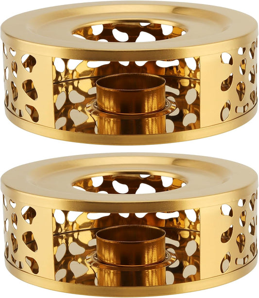 2 PCS Metal Teapot Warmer Base, Stainless Steel Teapot Warmer with Tealight Holder for Glass Or Ceramic Teapot, Gold