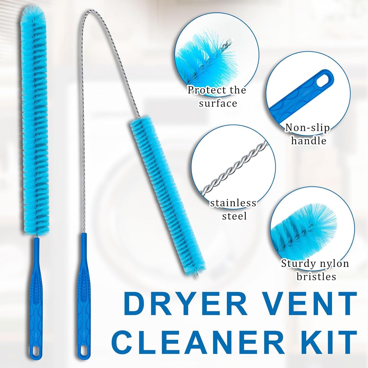 Dryer Vent Cleaner Kit - Compatible Universal Vacuum Attachment Hose with Most Vacuum Cleaner, Dryer Lint Cleaner Kit and Cleaning Brush Tools for Efficient Dryer Vent Hose Maintenance (Blue)