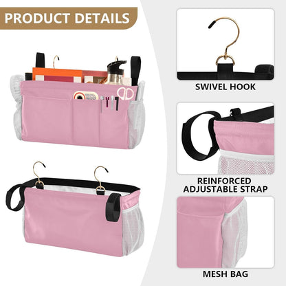 Black Bedside Caddy Storage Bag Bedside Organizer for Bed Rails College Dorm Room Organizer Caddy Hanging Shelf 6 Pockets with Hooks for Drinks Magazine Phone Holder