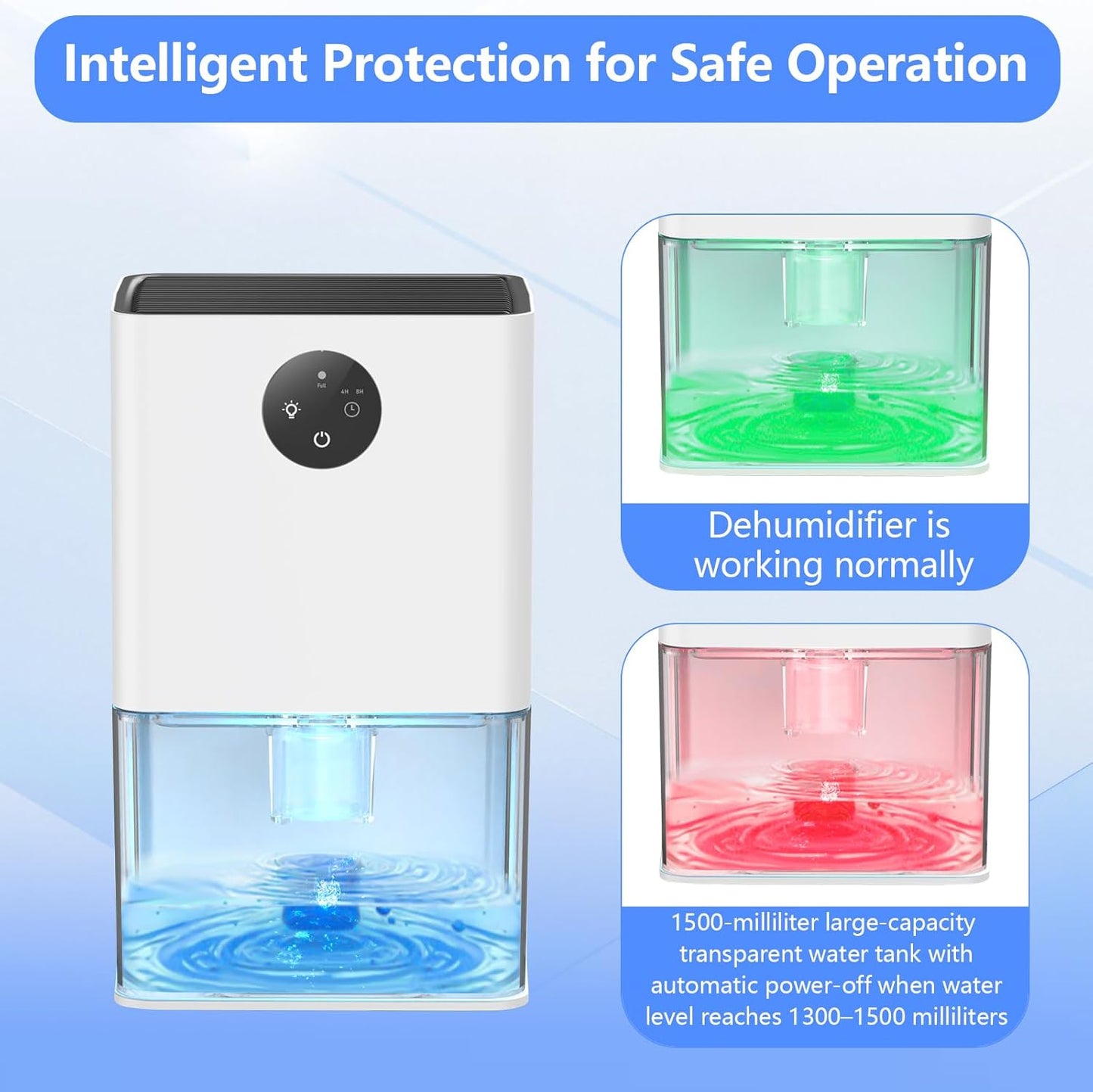 Deyagoo 50OZ Dehumidifier, Small Dehumidifier for Bedroom Closet 300 Sq. Ft | Quiet Operation, Portable, Auto Shut Off, 7 Color, Energy Saving