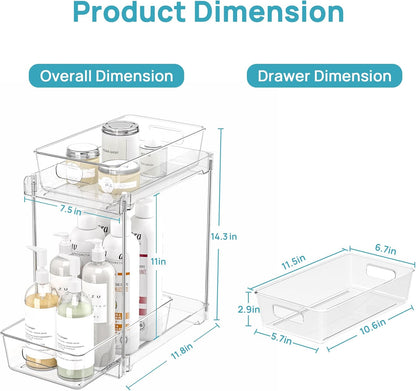 Vtopmart 2 Pack Pull Out Bathroom Under Sink Organizer (S-Standard) | Slide-out drawers, Multi-purpose storage, Clear visibility, Easy Set-up