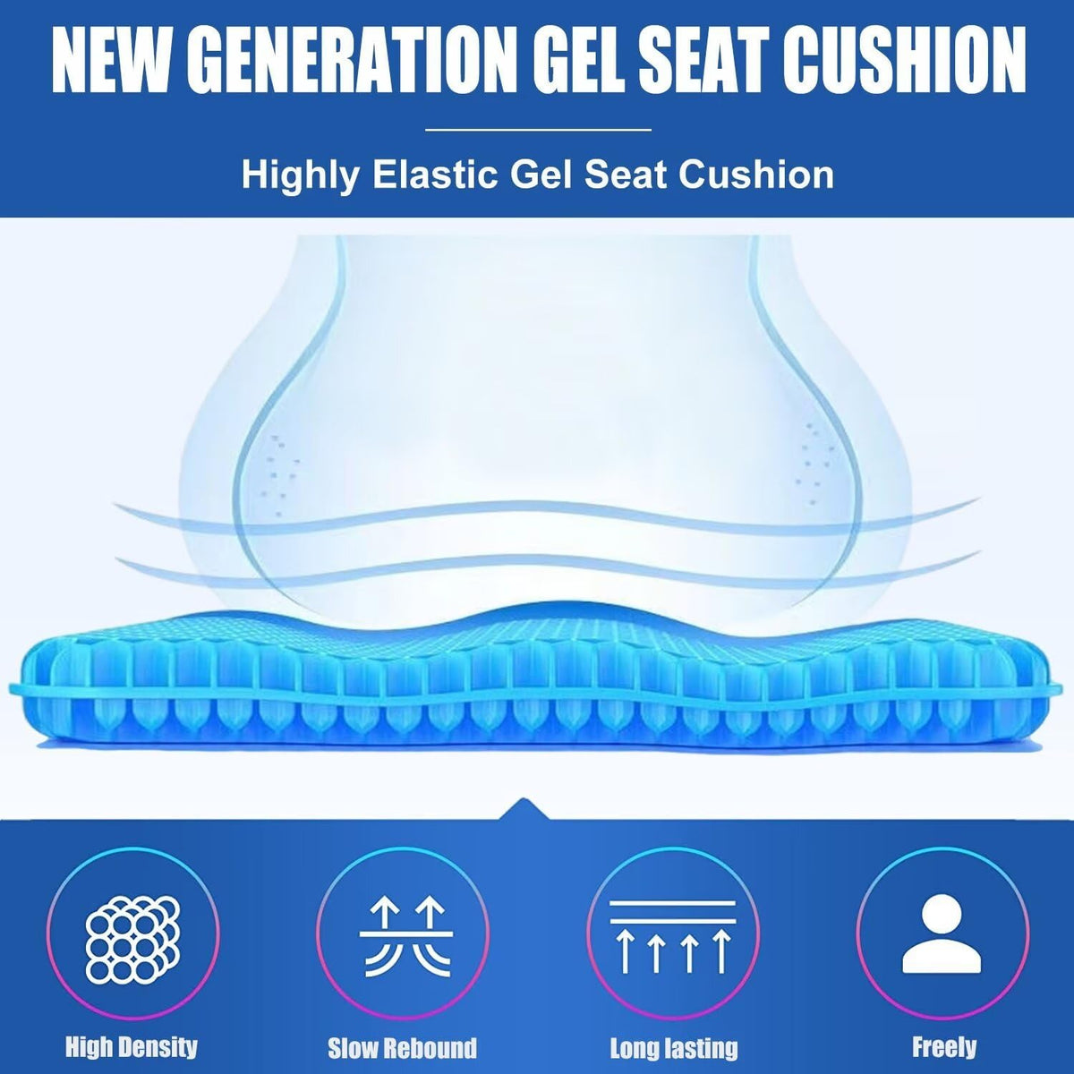 Gel Seat Cushion for Long Sitting - 1.65inch Double Thick Cooling Egg Cushion for Back, Hip, Sciatica, Coccyx, Tailbone Pain Relief - Office Chair Car Seat Cushion – Wheelchair Cushions