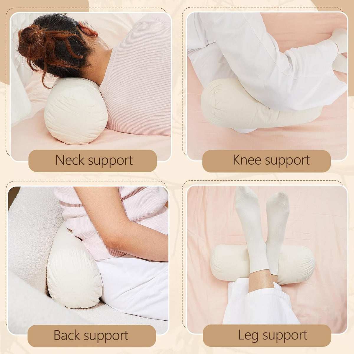 Leinuosen Organic Kapok Neck Roll Pillow for Sleeping, 16" X 6"