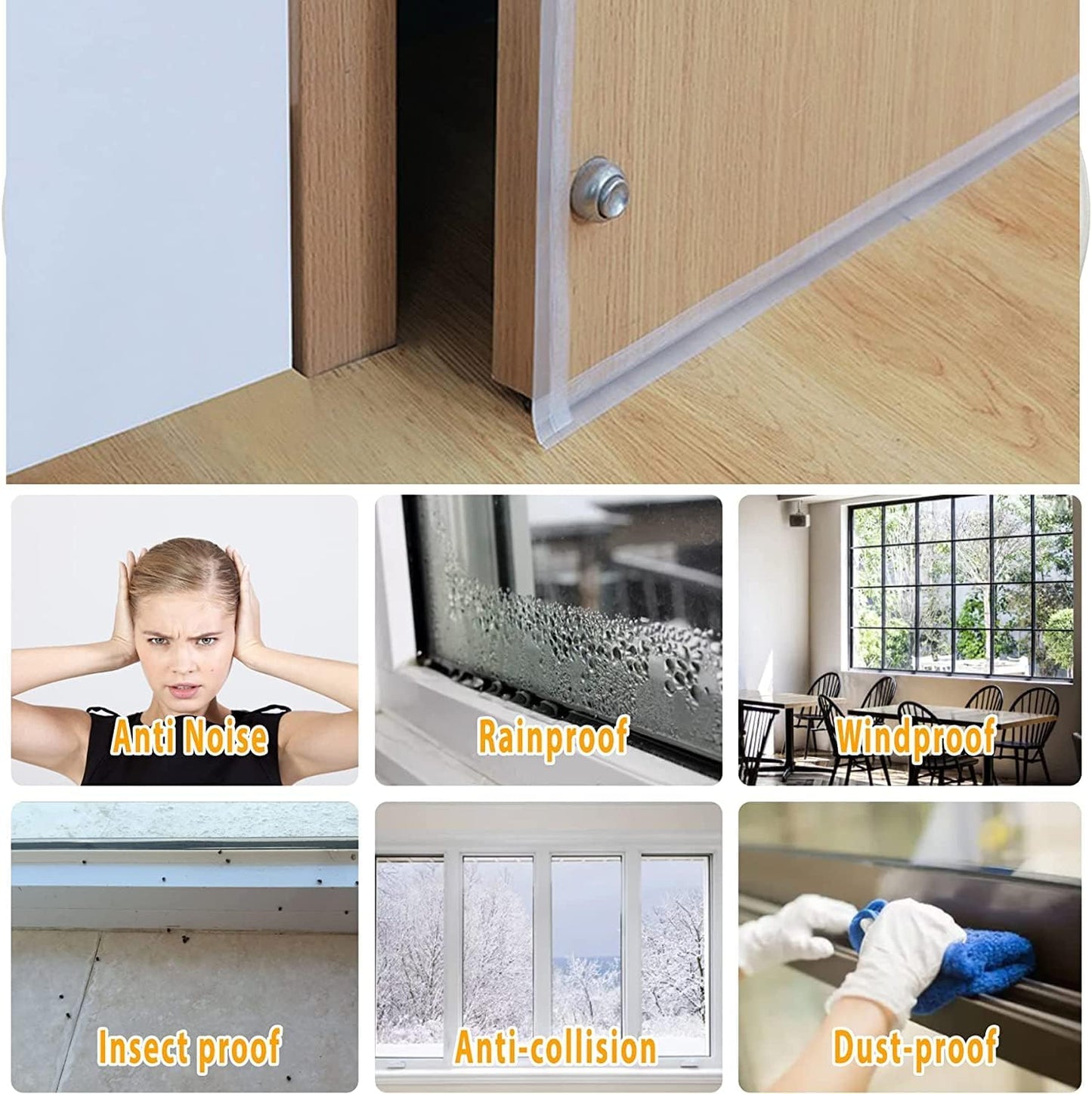 33.5 Ft Weather Stripping Door Seal Strip, Silicone Tape for Draft Stopper, Self Adhesive Shower Door Bottom Seal and Insulation Strip for Door Frame, Windows and Glass Gaps (Transparent, 25+35mm)