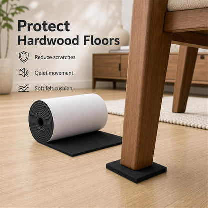Felt Furniture Pads, Self Adhesive Felt Sheets Roll, Cuttable Felt Pads for Furniture Legs, Heavy Duty Furniture Pads for Hardwood Floors, Chair Wall Protector, Black, 40 x 5 x 0.12 Inch