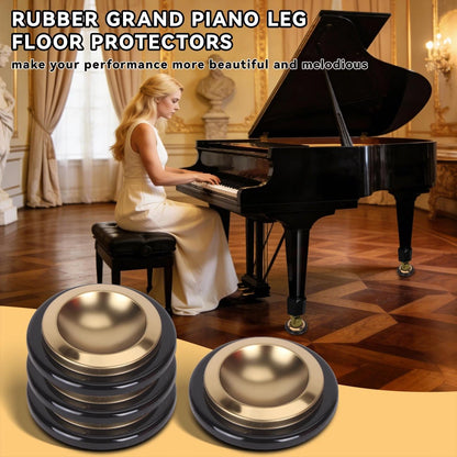 4PCS Metal Piano Caster Cups Rubber Non-Slip Floor Protectors | Heavy duty rubber felt bottom pads for upright & grand piano legs. Non-slip furniture coasters protect hardwood floors