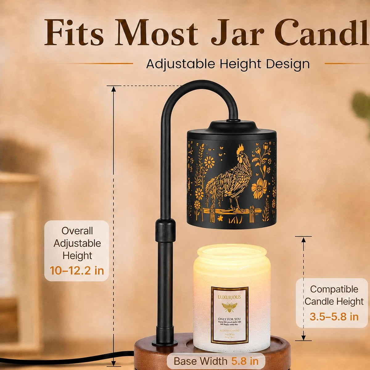 Dimmable Candle Warmer Lamp with Timer Adjustable Height for Scented Jar Candles Electric Candle Wax Melt Warmer for Home Decor Christmas Birthday Gifts for Women Mom(Hummingbird)