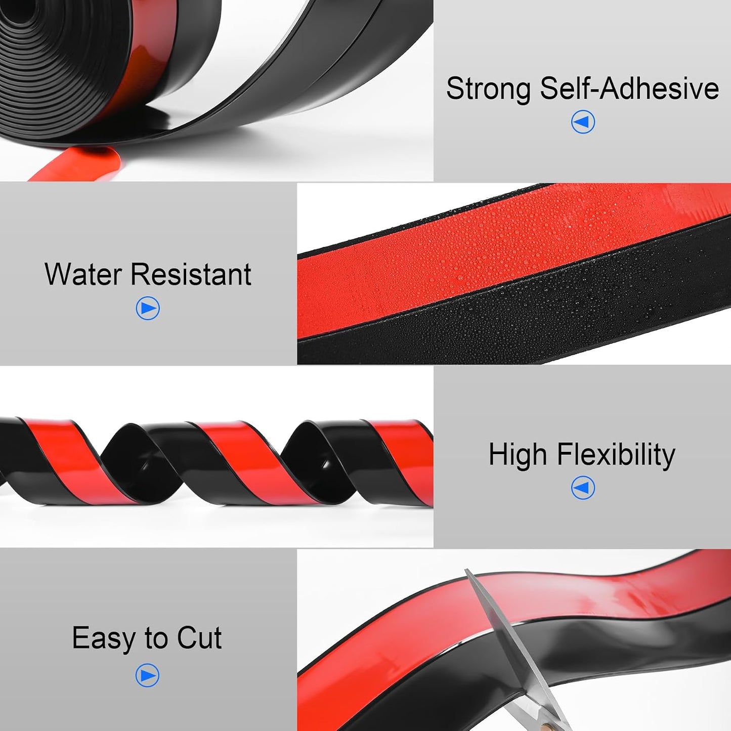 ToLanbbt Weather Stripping Silicone Door Seal Strip 2 in x 10 ft Door Draft Stopper Self Adhesive Tape, Side & Bottom Gaps Insulation Seal for Glass Shower Sliding Window, Black