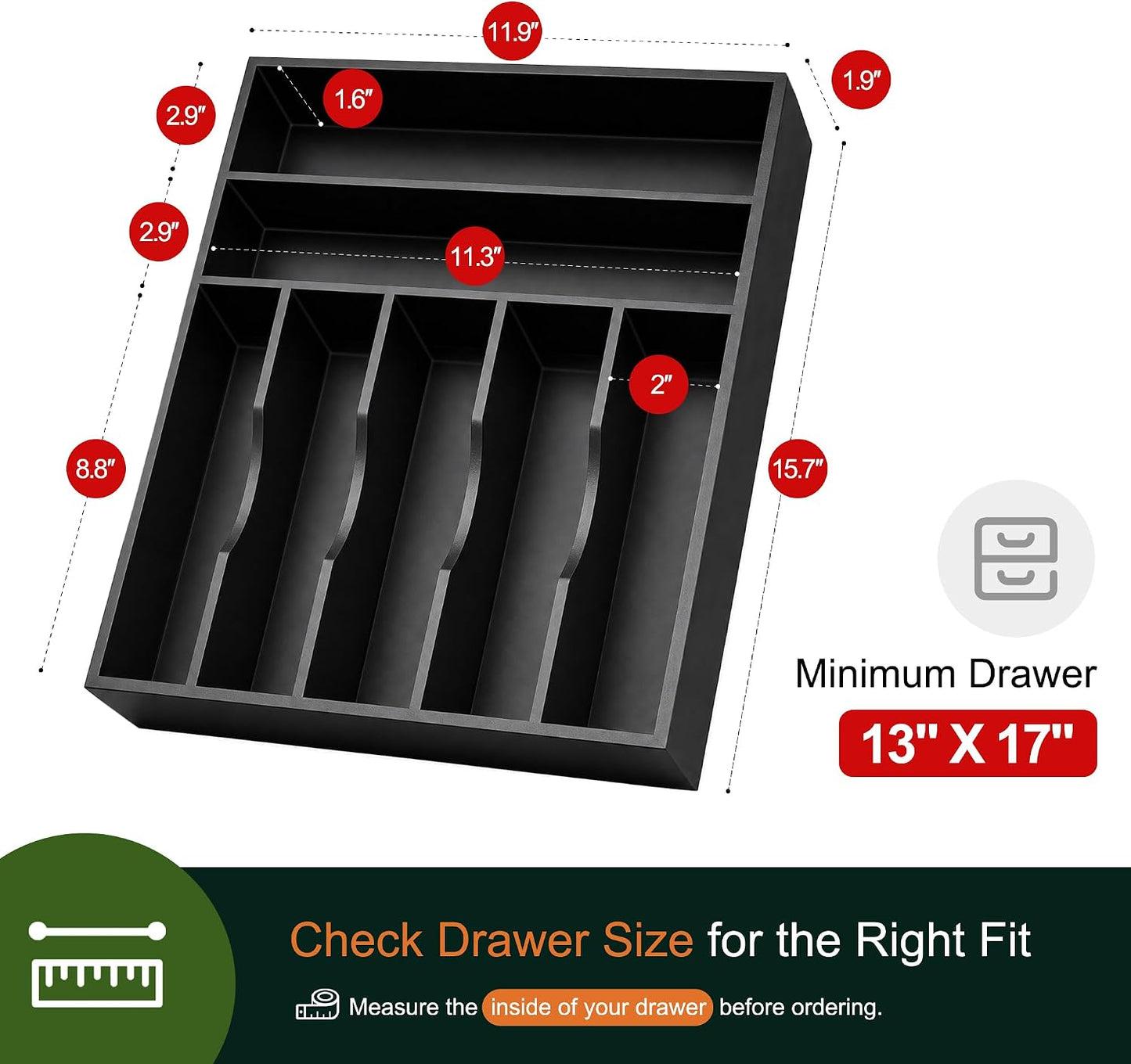Expandable Bamboo Kitchen Drawer Organizer for Cutlery and Utensils, Adjustable Bamboo Wood Cutlery Tray in Drawer for Flatware and Silverware in Kitchen, (Natural)
