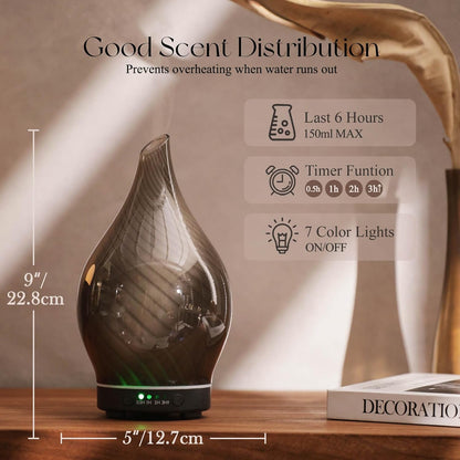 Porseme Oil Diffuser 3D Glass Aromatherapy Ultrasonic Humidifier, Air Refresh Auto Shut-Off, Timer Setting, BPA Free for Home Hotel Yoga Leisure SPA Gift 150ml Last 6H - Colors A