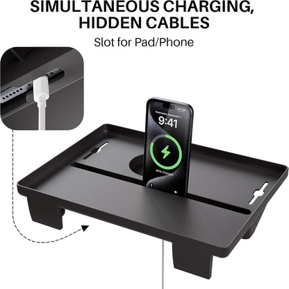 JOYMOOP Clip-On Bedside Shelf for Bunk Beds, Dorm Room Essentials, Bedside Caddy, No-Tool Install Bed Side Table Storage for Loft, Platform Beds, Nightstand Caddy for Phone, Glasses, Book, Black
