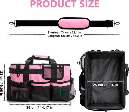 Large Wearable Cleaning Caddy Bags, Cleaning Supplies Organizer with Adjustable Shoulder Straps & Divider, 14 inch Black Tool Bag for Housekeepers & Cleaners