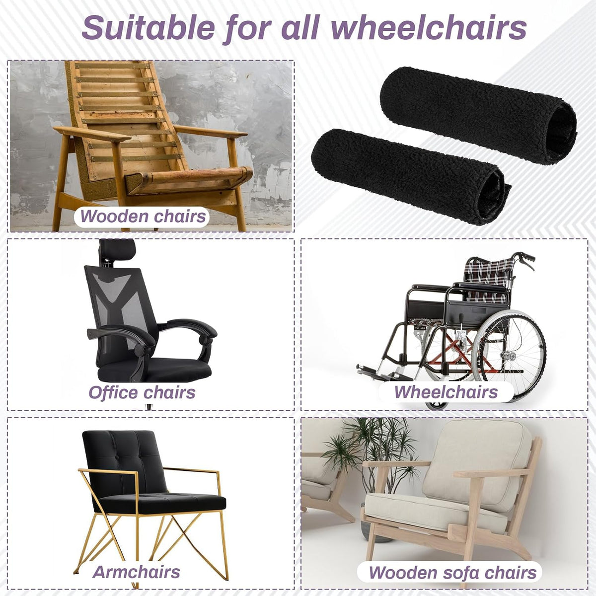 Psyqtsuary 2 Pcs Wheelchair Armrest Pads Covers, Non-Slip Widened Self Adhesive Armrest Strips, Washable Comfortable and Protective for wheelchairs Office Chairs armchairs