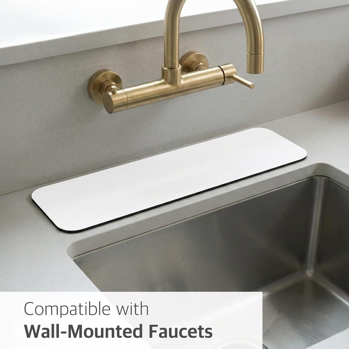 Customizable Kitchen Sink Faucet Mat: 30"Lx5.5"W Absorbent Splash Guard | Non-slip Fabric Rubber Mat, Cut to Fit Oval Rectangle Square Faucet & 2,3,4 Holes Irregular Sink with Soap Dispenser Air Gap