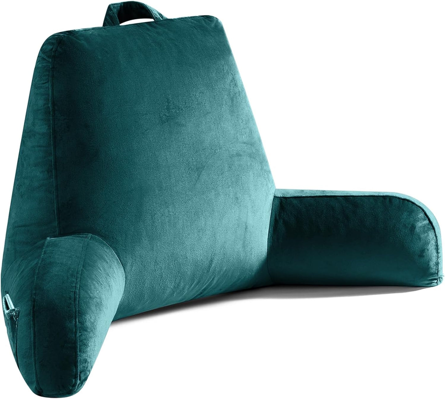 OAISZ Reading Pillow for Sitting in Bed with Shredded Memory Foam, Grey | 19-Inch Back Pillow for Sitting Up in Bed, Extended Arms, Side Pockets, Supportive Adjustable Pillow Removable Washable Cover