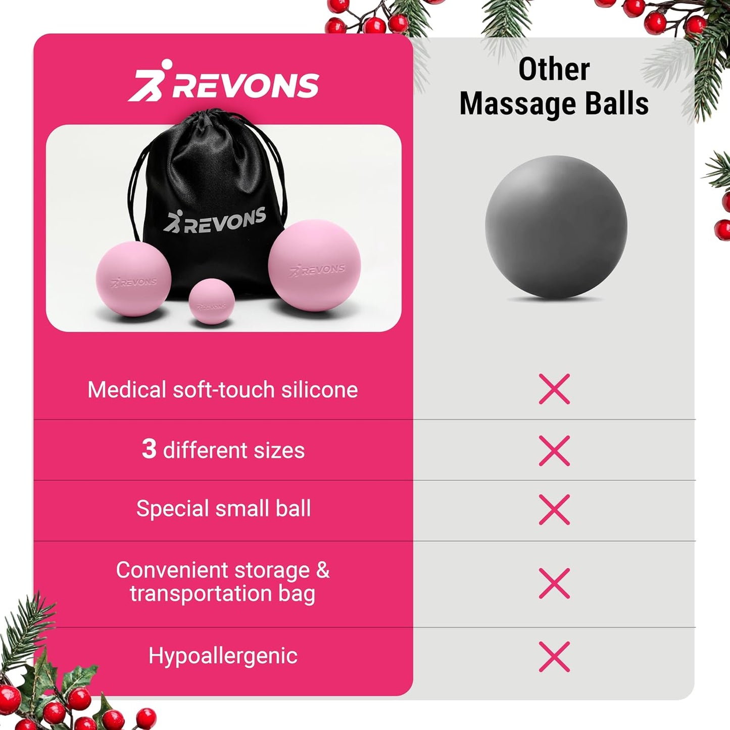 3 in 1 Massage Ball Set - Lacrosse Balls for Myofascial Release, Back Pain Relief, Face Fitness, Trigger Points, Yoga, Physical Therapy, Muscle Recovery and Soft Deep Tissue Massage (Pink)