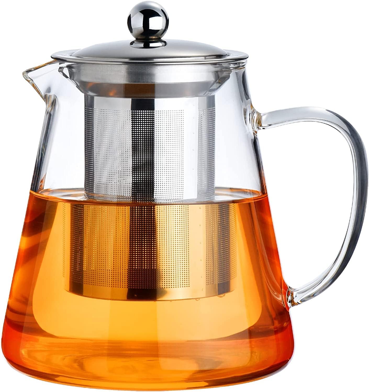 PARACITY Glass Teapot Stovetop 22 OZ/650ml, Tea pot with Removable 18/8 Stainless Steel Infuser, Borosilicate Clear Tea Kettle, Teapot Blooming and Loose Leaf Tea Maker Tea Brewer for Camping, Travel | Clear small tea kettle with infuser and tea pot with