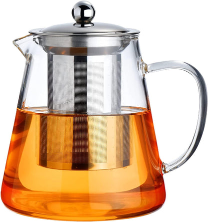 PARACITY Glass Teapot Stovetop 22 OZ/650ml, Tea pot with Removable 18/8 Stainless Steel Infuser, Borosilicate Clear Tea Kettle, Teapot Blooming and Loose Leaf Tea Maker Tea Brewer for Camping, Travel | Clear small tea kettle with infuser and tea pot with