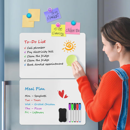 MaxGear Magnetic Whiteboard for Fridge 12x8 White 5 Pack | Strong Magnet, Dry Erase, Reusable, Easy Clean, Stain Resistant, Meal Planner, Grocery List, Family Notes, Kitchen Organizer