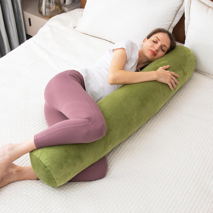 1 MIDDLE ONE Body Pillow for Adults, Bolster Pillow with Removable Velvet Cover, Long Round Cervical Roll Pillow, 35 x 7.87 Inches, Blue