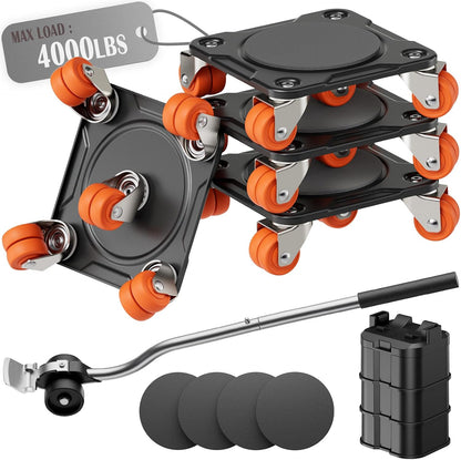 Heavy Duty Furniture Movers with 5-Wheel Dollies, Furniture Dolly Set with Lifter & Base, 360° Swivel Casters, Non-Slip Pads, Up to 2000 lbs Load Capacity