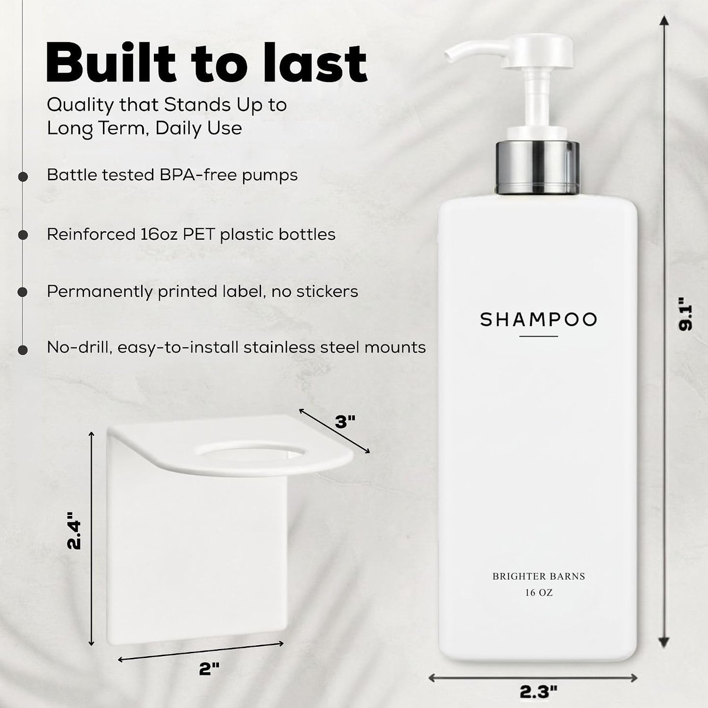 Clear Shampoo and Conditioner Dispenser Set Wall Mounted by Brighter Barns - Refillable Shower Soap Dispensers 3 Chamber No Drill - Plastic Shampoo, Body Wash and Conditioner Bottle for Hotels (Clear)