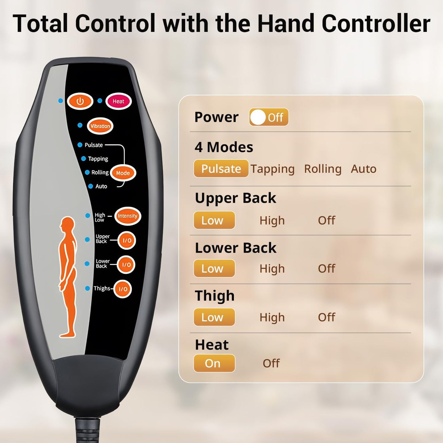 CARSHION Massage Chair Pad with Full Back Thighs Heat | Back Massager for Chair with 3 Heating Pads 6 Vibrating Motors, Massage Seat Cover for Home Office, Heated Seat Cover Warmer