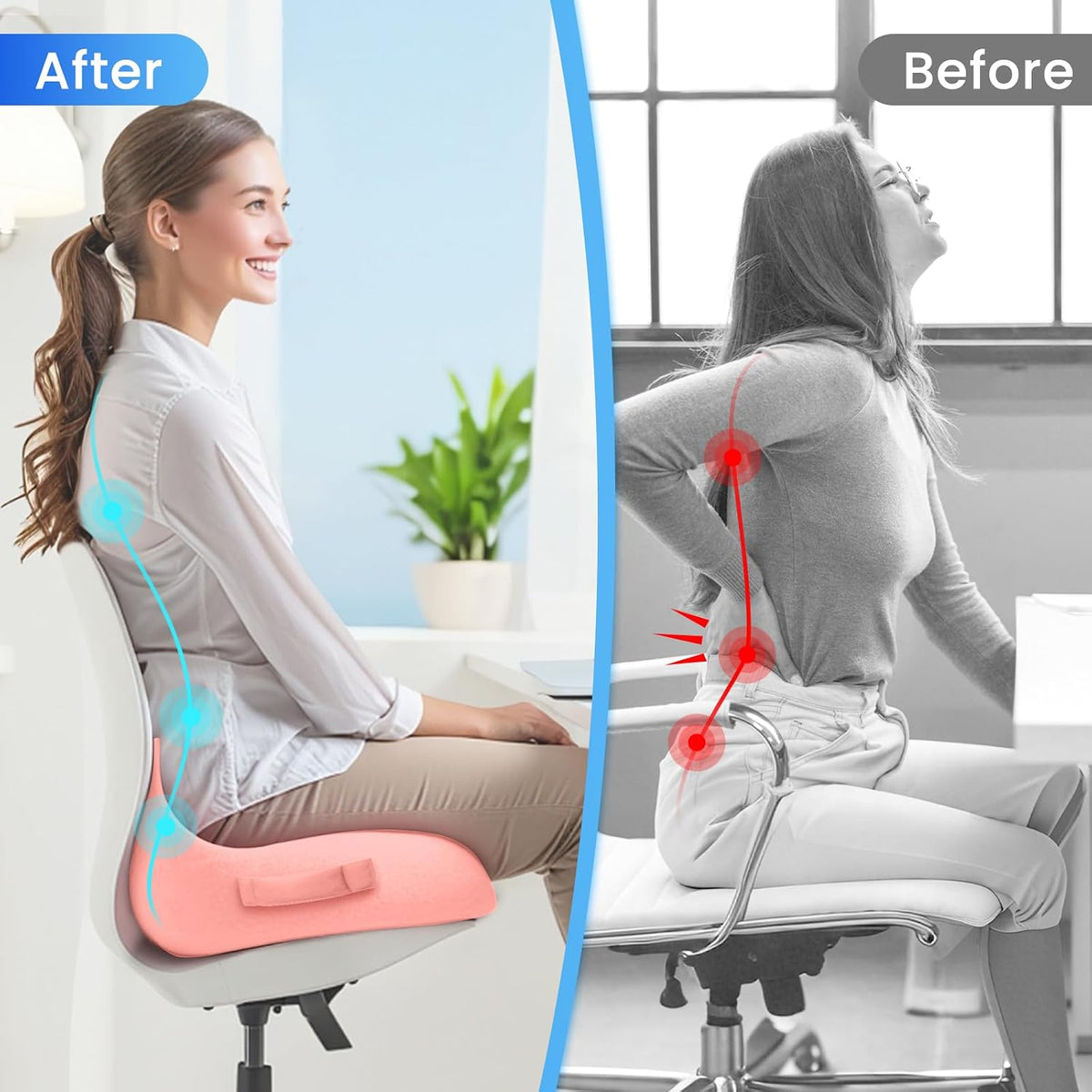 CushZone Ergonomic Seat Cushion, Sciatica Support for Office Chair, Black