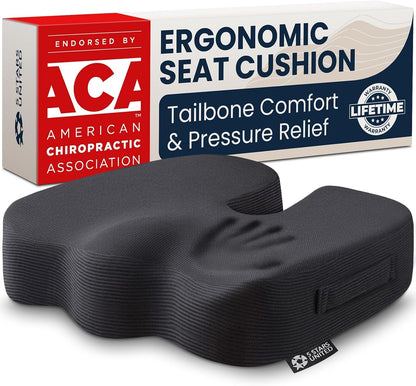 5 STARS UNITED Seat Cushion - Memory Foam Chair Cushion for Tailbone Pain Relief - Ergonomic Support for Coccyx, Sciatica & Butt - Office, Desk & Gaming Chair, Car Seat, Wheelchair, Airplane, Black