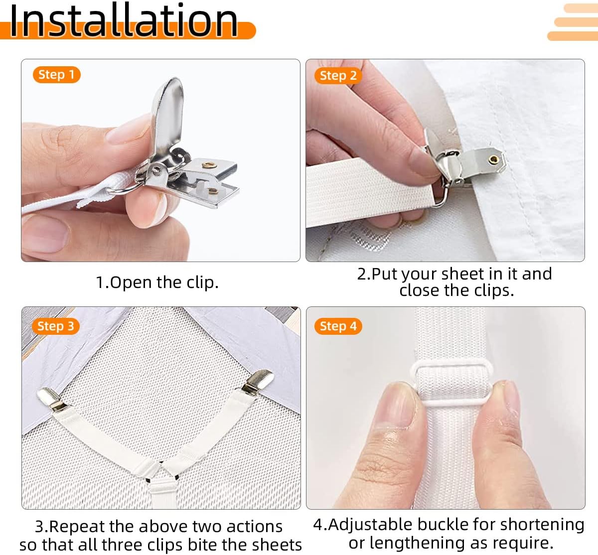 Sheet Fasteners, Adjustable Elastic Bed Sheet Holder Straps for Full,Queen,King Twin Bed,6 Way Cross Sheet Clips Suspenders Band,Fitted Round and Square Mattresses