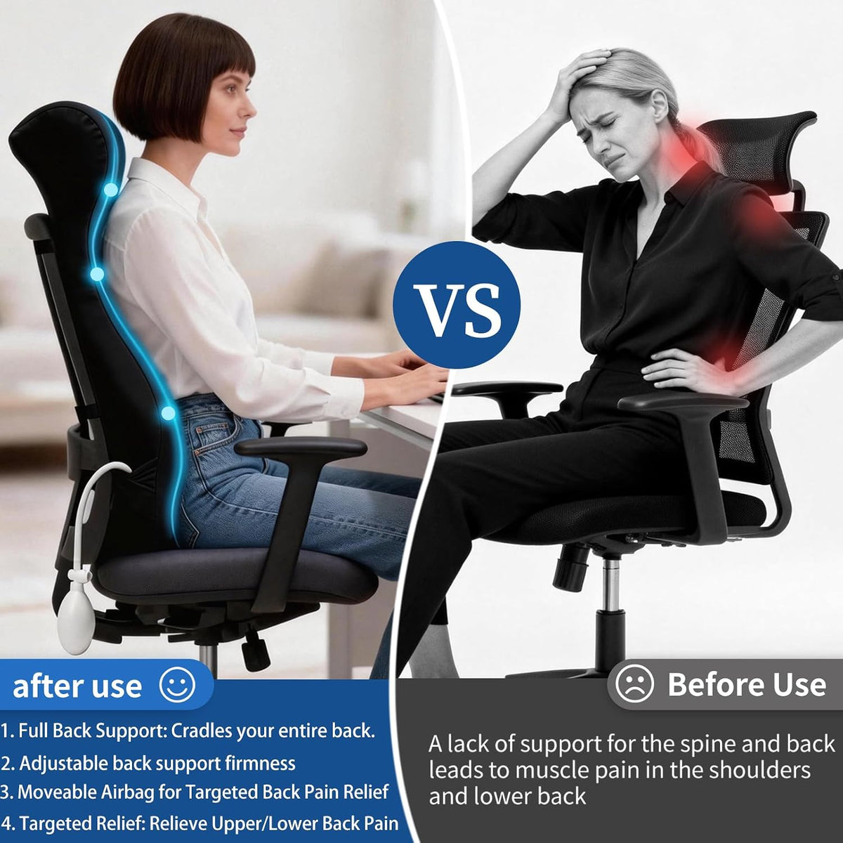 27.7'' Adjustable Airbag Full Back Lumbar Support Pillow, Back Pain Relief