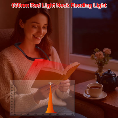 630nm Red Neck Reading Light - Zero Blue Light, Rechargeable Dimmable Portable LED Red Neck Book Lamp for Reading, Crafts, Knitting, Crochet at Night, Ideal Gift for Readers and Craft Lovers
