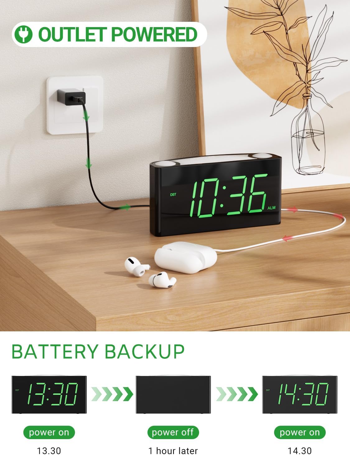 Vibrating Alarm Clock for Heavy Sleepers with Bed Shaker, 3 Wake-Up Modes