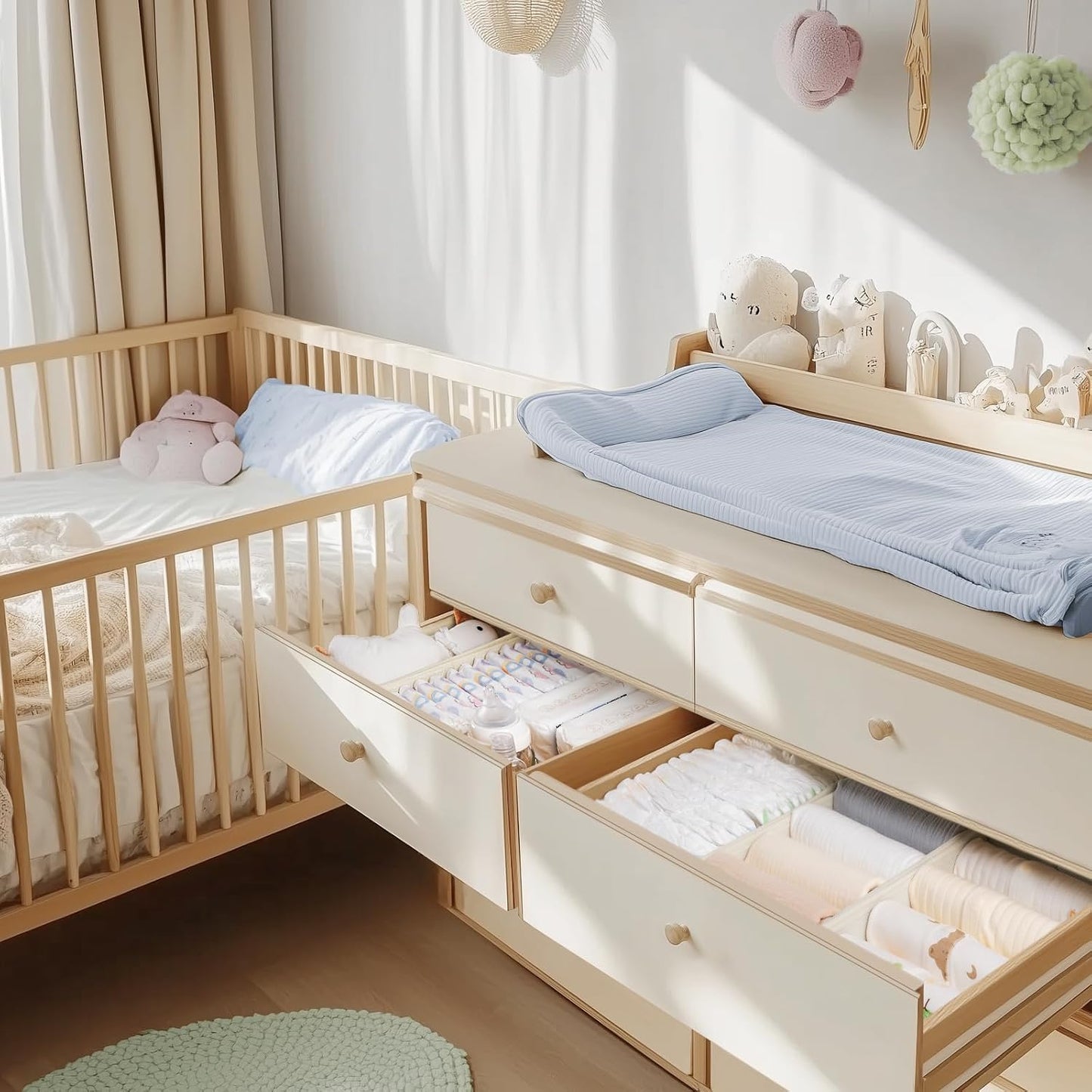 Drawer Organizer Clothes, 10 Pack Dresser Organizer for Baby Clothes, Underwear, Sock- Foldable Closet Organization and Storage Dividers Bins for Nursery, Bedroom (Beige)