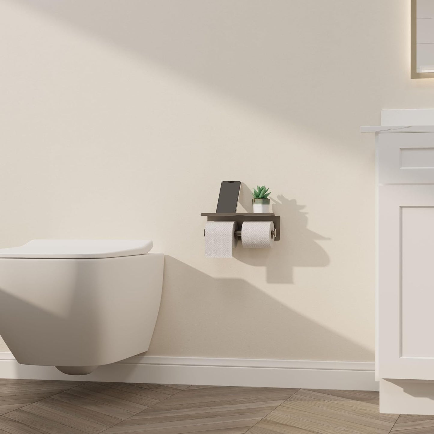 Black Toilet Paper Roll Holder with Shelf Wall Mounted for Bathroom (Black, Double Head)