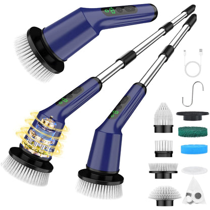 Electric Spin Scrubber for Bathroom, Shower Scrubber with Long Handle | Shower Cleaner Brushes, IPX7 Waterproof & 2 Speed, 3 Brush Heads, 90min Runtime, Bathroom Cleaning Supplies for Toilet Tub