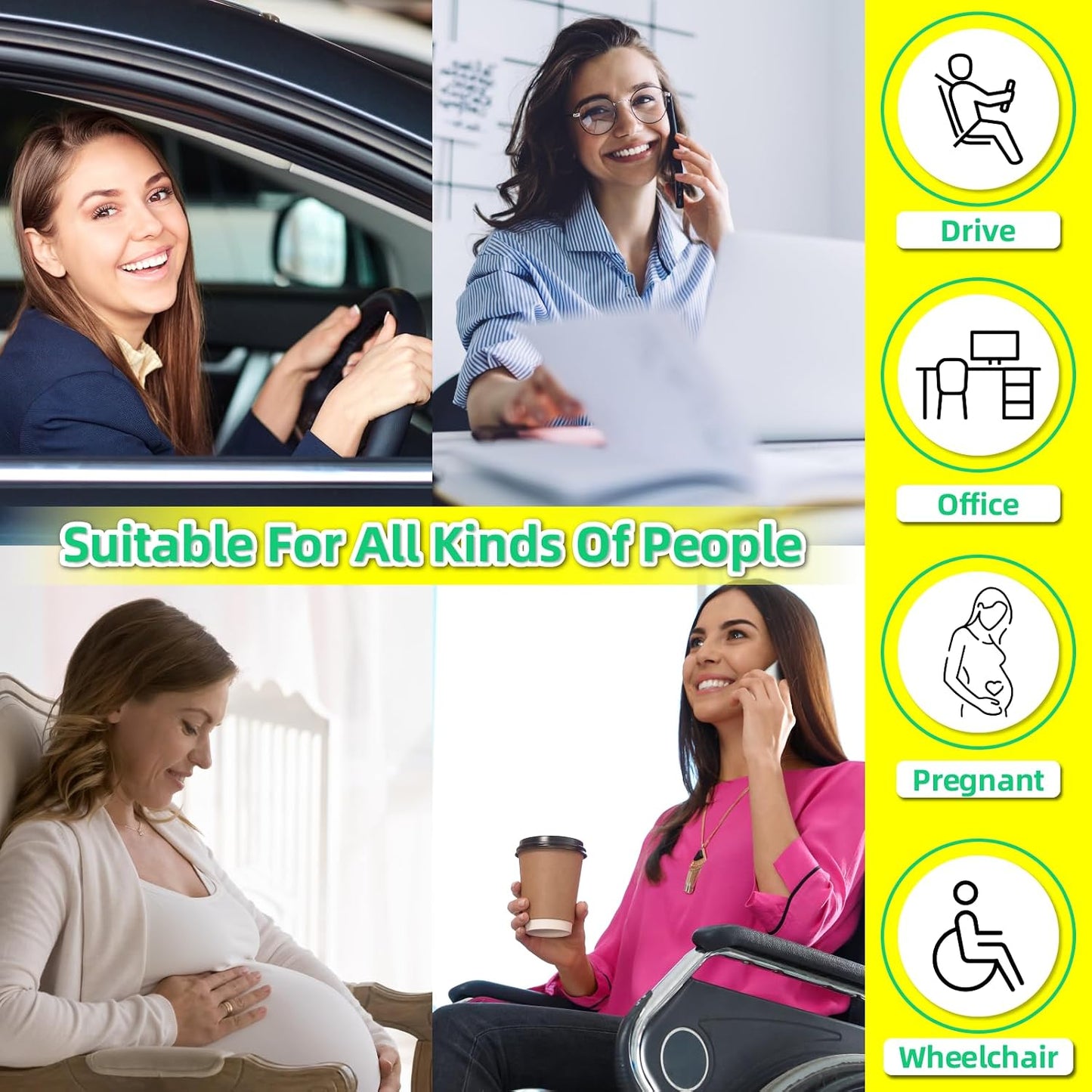 kingphenix Car Seat Cushion with Back Support Pillow, Memory Foam, Black | Memory Foam Car Cushion for Long Driving, Truck, Office Chair, Tailbone and Lower Back Support