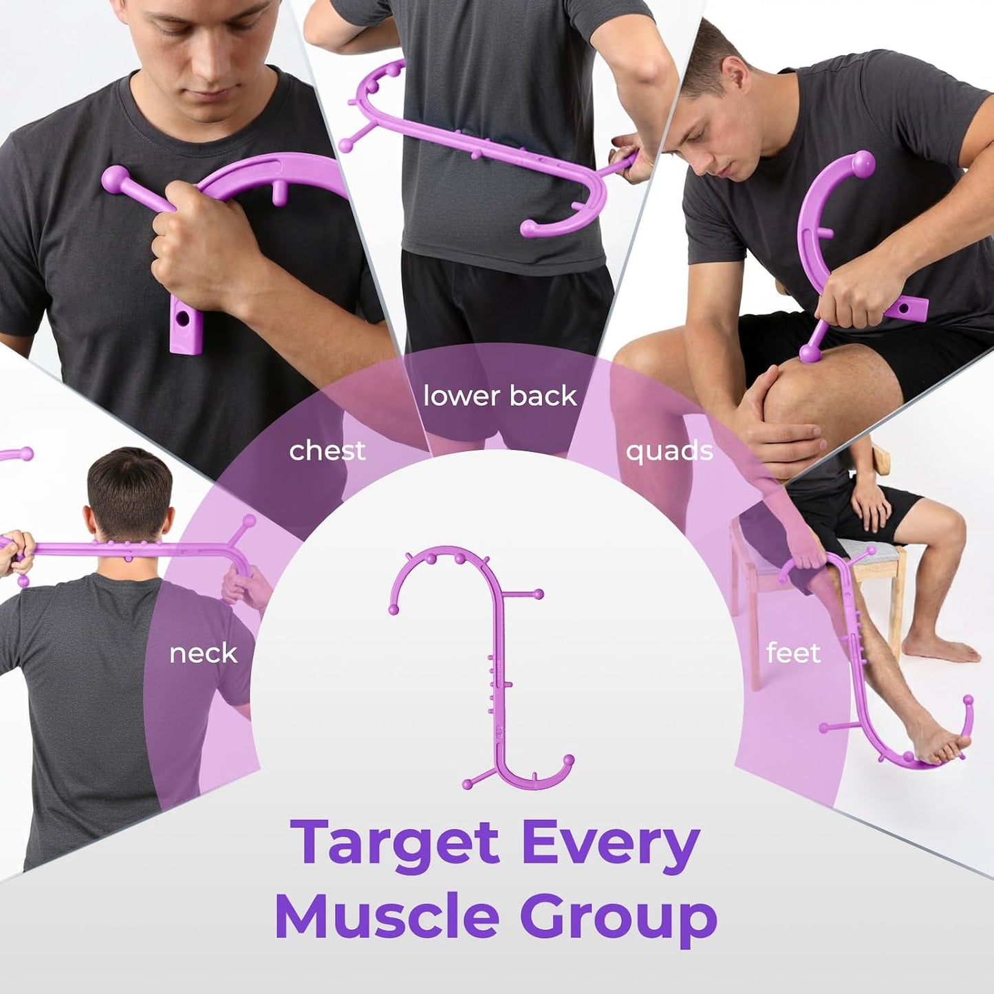 Detachable Trigger Point Massage Tool for Body Muscle Pain Relief | Button-Release Design, S/C, Massage Hook for Back, Neck & Shoulder, Pressure Point Therapy Tool for Deep Tissue Relief