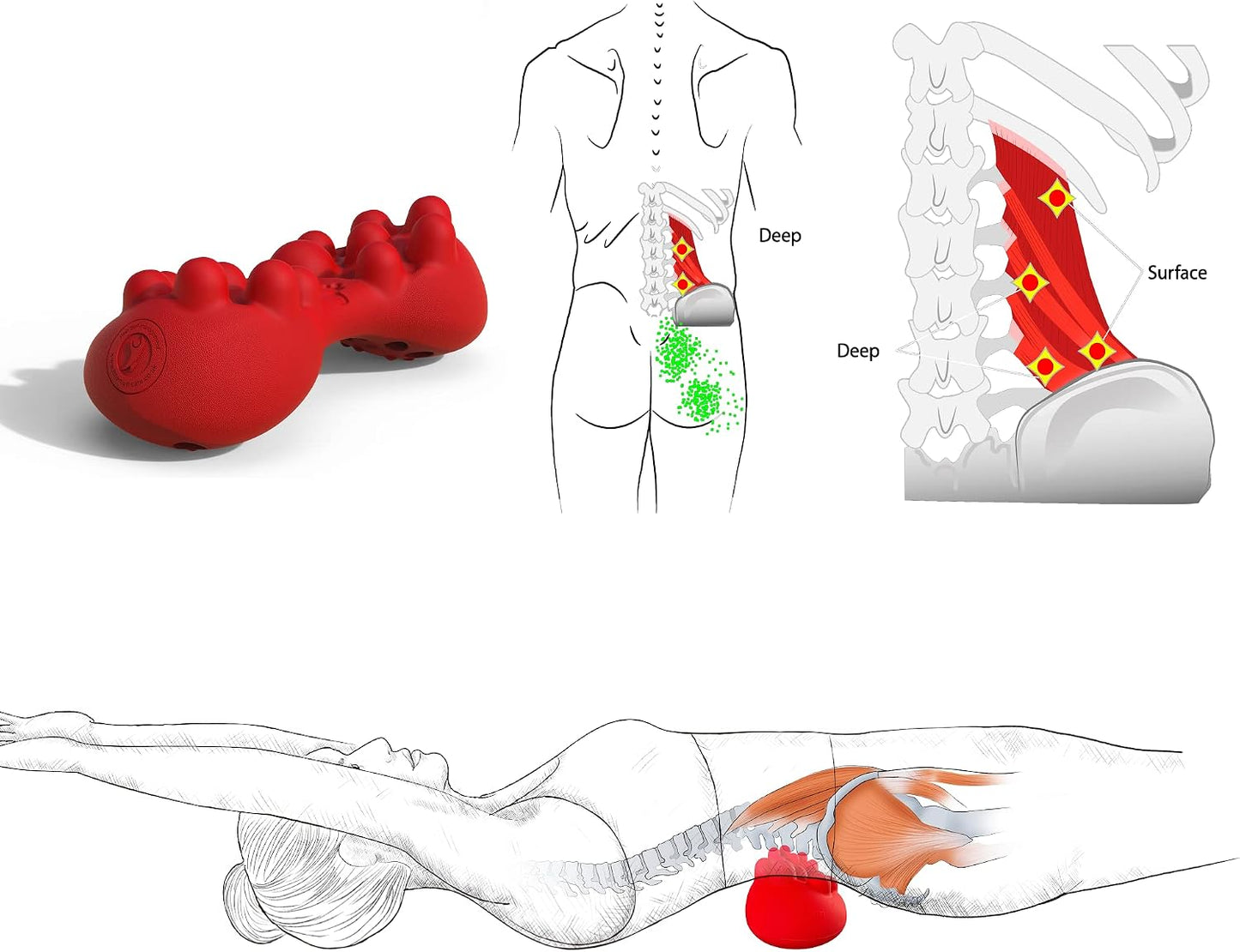 Back & Hip Trigger Point Massager for Piriformis, QL, Buttock and Back Muscle Knots, Myofascial Release Tool for Lower-Back Pain, Tightness, Deep Gluteal Tension