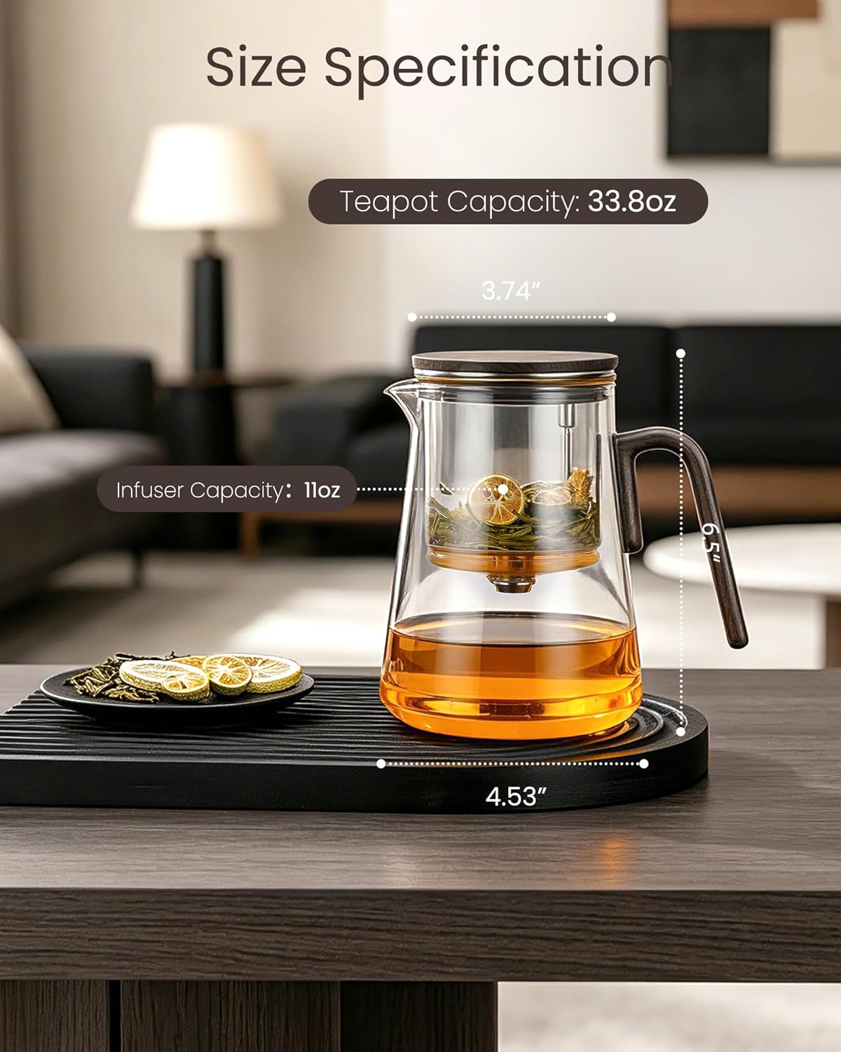 ZENS Magnetic Glass Infuser Teapot for Loose Tea, 27oz Walnut Wood Handle | Magic Teapot with Infuser, Echanted Tea Maker, Mess-Free Loose Leaf Tea Diffusers for Tea lover Gifts