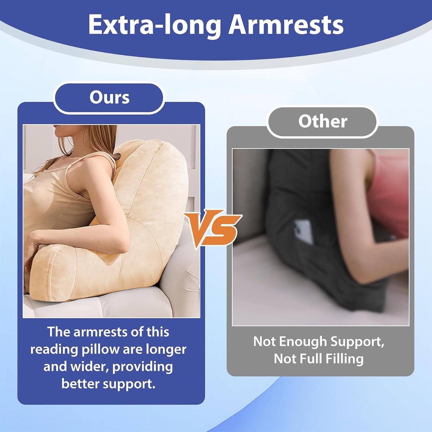 Reading Pillows for Sitting in Bed Adult, Back Pillow for Bed Sitting Up, Backrest Pillows with Shredded Foam for Adult&Teens, Support Pillow with Arms for Beds, Couch, Floor, 24in, Beige