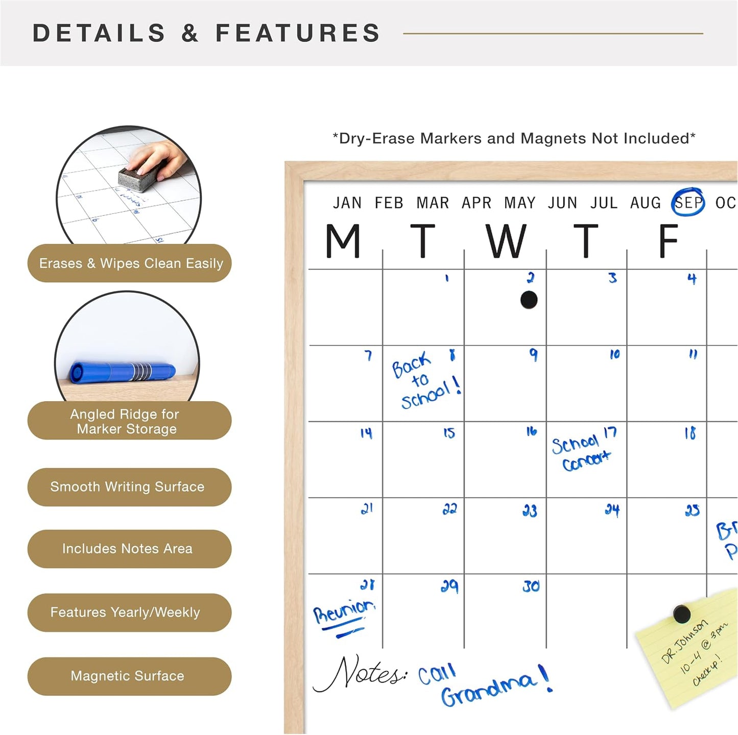 MCS Dry Erase Weekly Meal Planner Black Framed Calander Whiteboard, 11x24 | Dry Erase Weekly Meal Planner Black Framed Calander Whiteboard Frame, 11x24 Inch
