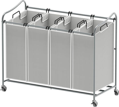 Simple Houseware 4-Bag Heavy Duty Laundry Sorter Rolling Cart, Dark Grey | Removable Bags and Lockable Wheels for Laundry Room Organization