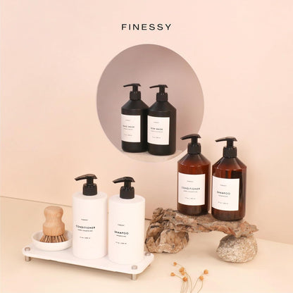 FINESSY Amber Shampoo and Conditioner Dispenser for Shower Wall No Drill | 3 Plastic 17oz Fillable Shower Bottles With Labels. Shower Shampoo Dispenser Wall Mounted. Airbnb Empty Soap Pump Bottles.