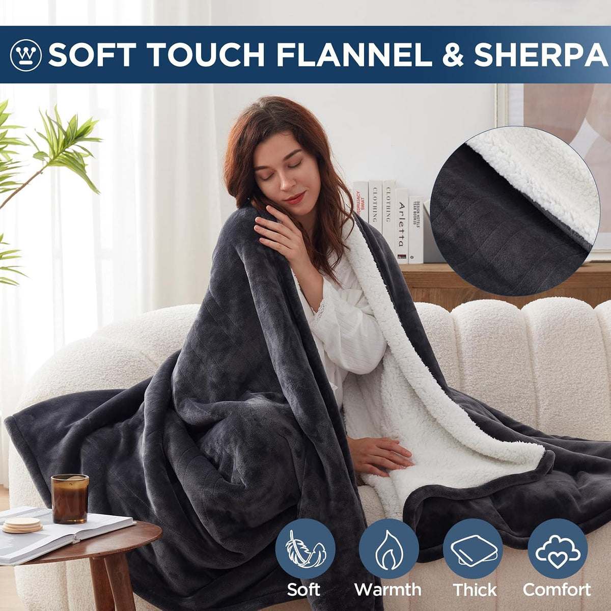Westinghouse Heated Throw Blanket, 50"x60", Charcoal, ETL Certified